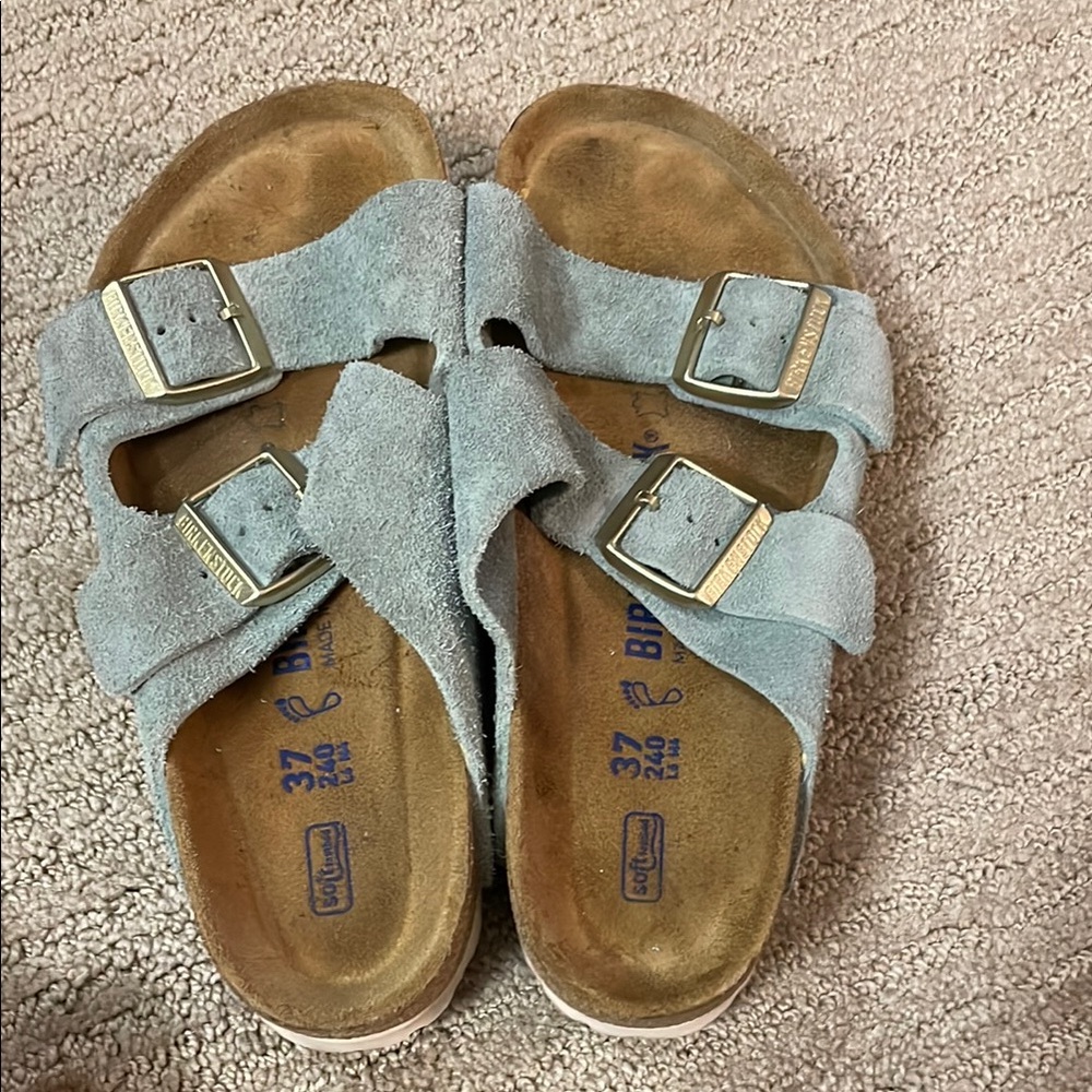 Birkenstock Women’s Suede Two-Strap Sandals in Light Gray